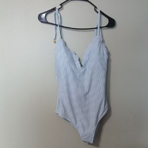 Jessica Simpson Sky Blue & White Striped One-Piece Swim Size L NWT